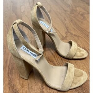 Steve Madden Carrson Faux Suede Nude Block Heel 4" Ankle Strap Sandal Size 9